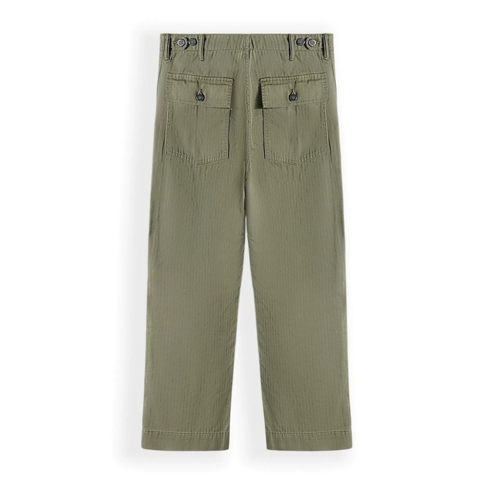 復刻1940s Army Utility Flat Pant 日本布 繩染色織魚骨紋 手工作舊錐形長褲 軍褲og107