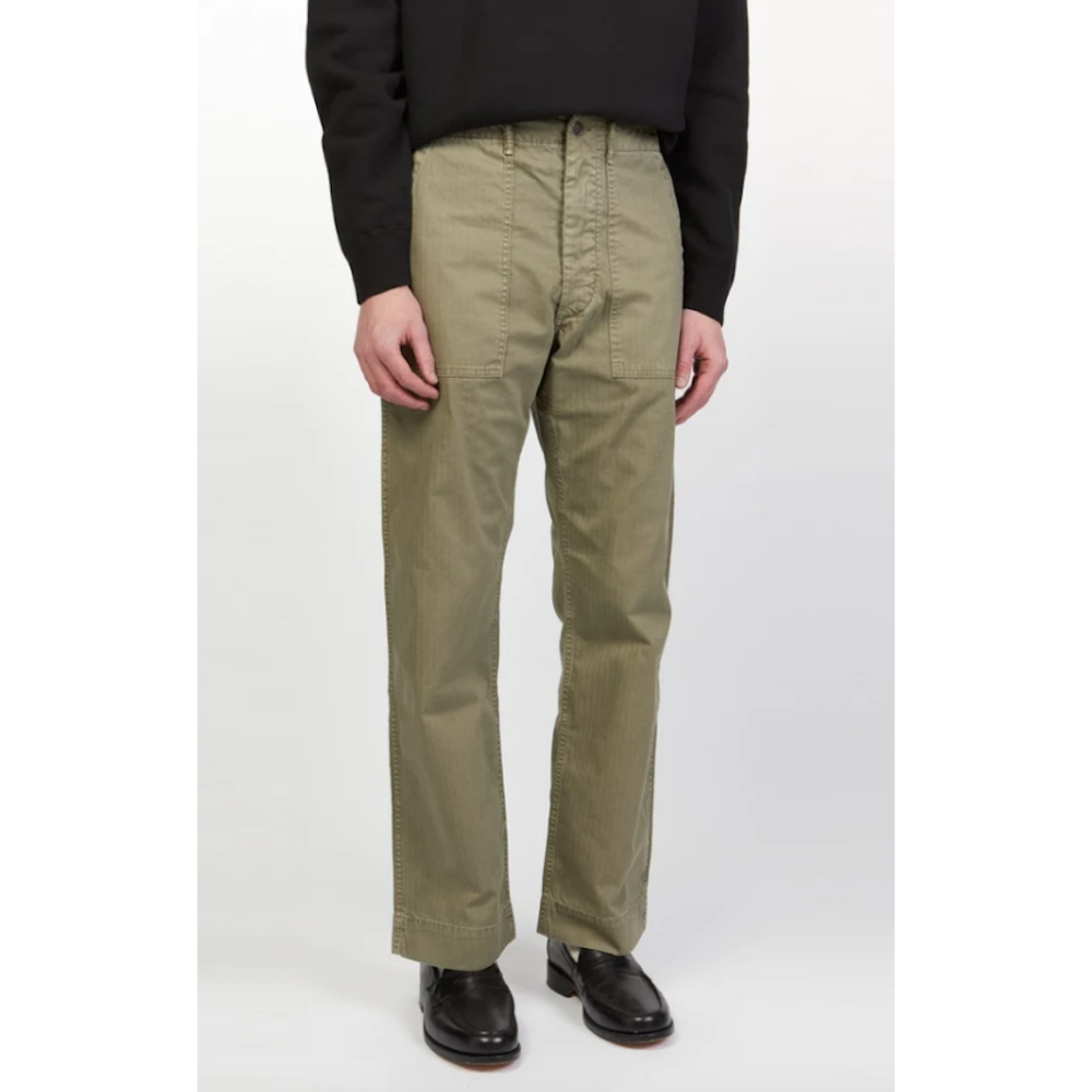 復刻1940s Army Utility Flat Pant 日本布 繩染色織魚骨紋 手工作舊錐形長褲 軍褲og107-細節圖3