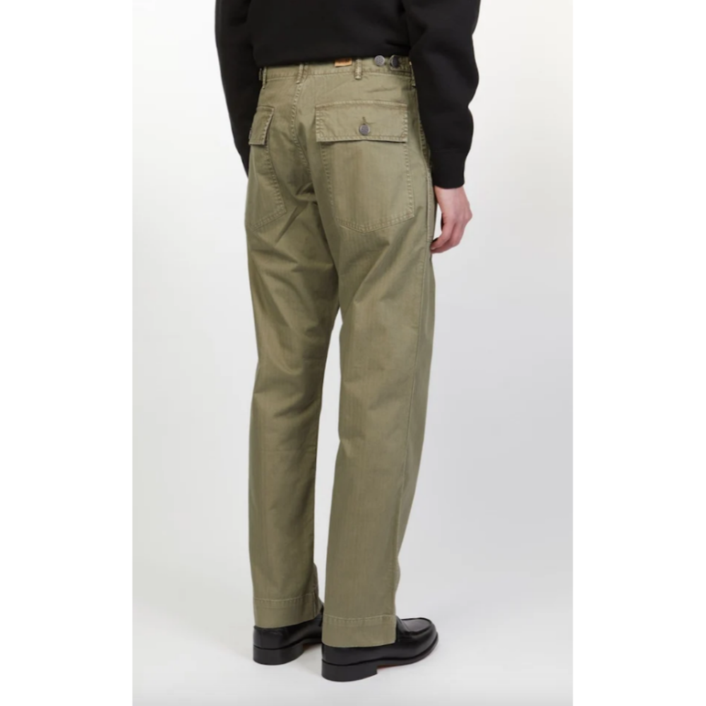 復刻1940s Army Utility Flat Pant 日本布 繩染色織魚骨紋 手工作舊錐形長褲 軍褲og107-細節圖5