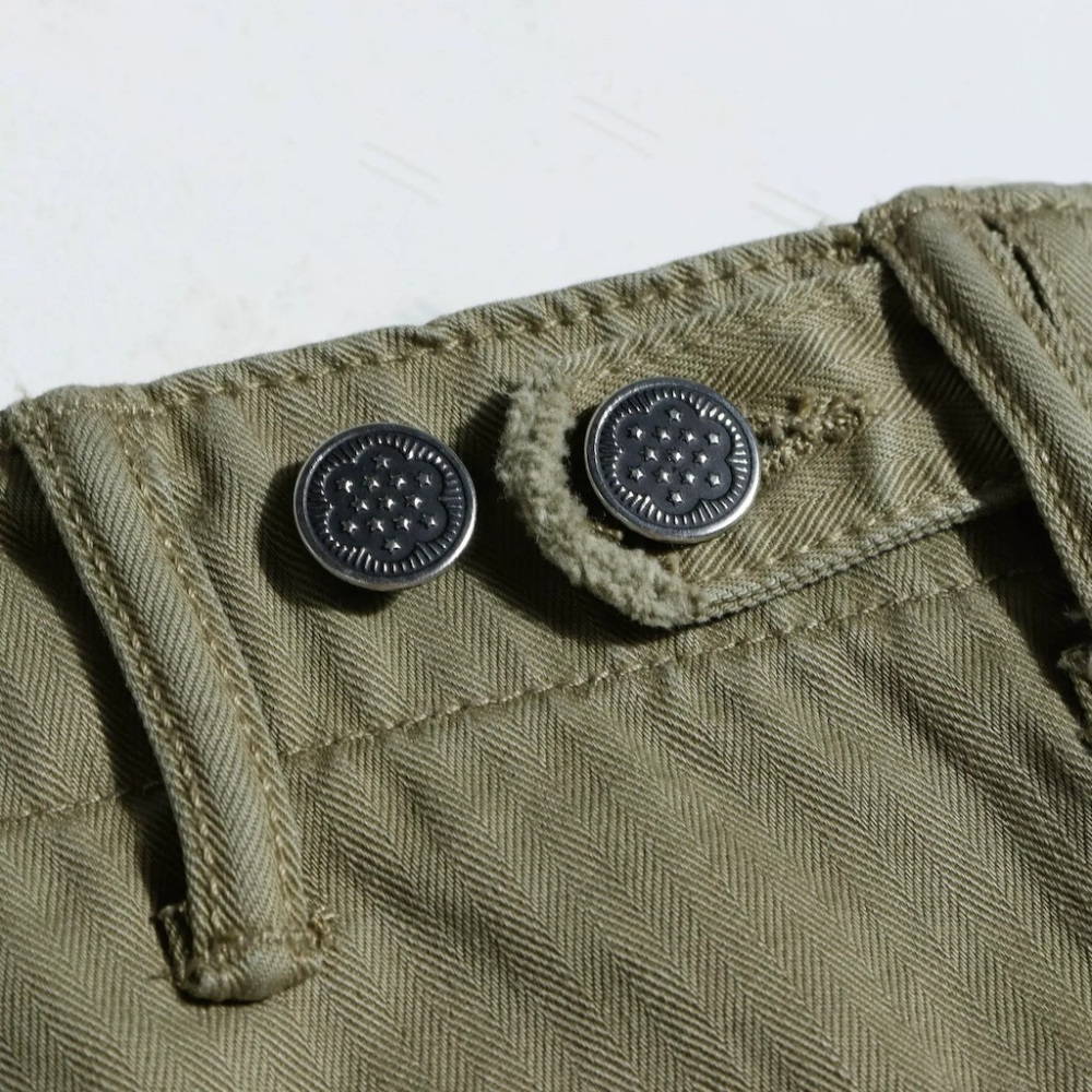 復刻1940s Army Utility Flat Pant 日本布 繩染色織魚骨紋 手工作舊錐形長褲 軍褲og107-細節圖9