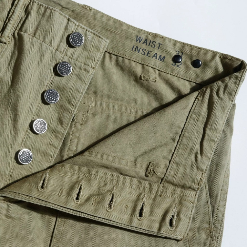復刻1940s Army Utility Flat Pant 日本布 繩染色織魚骨紋 手工作舊錐形長褲 軍褲og107-細節圖10