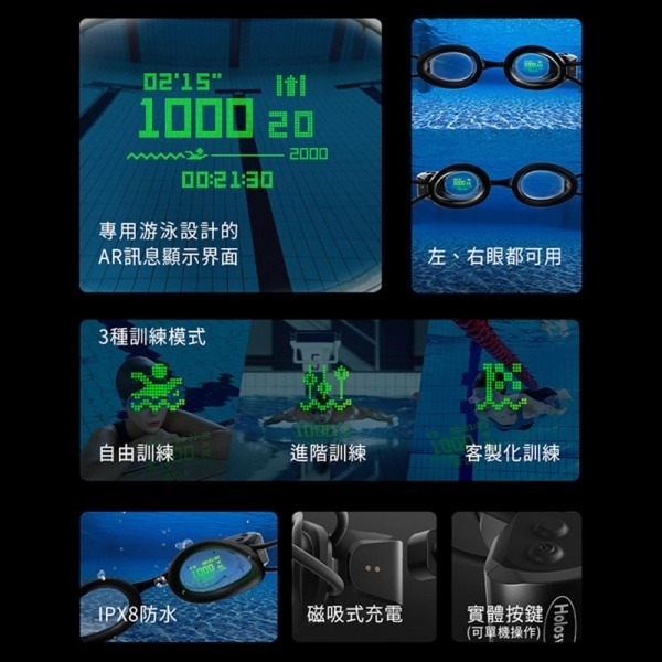 Holoswim2 AR智能泳鏡🏊‍♂水下顯示您的游泳數據 開啟游泳元宇宙世界-細節圖4