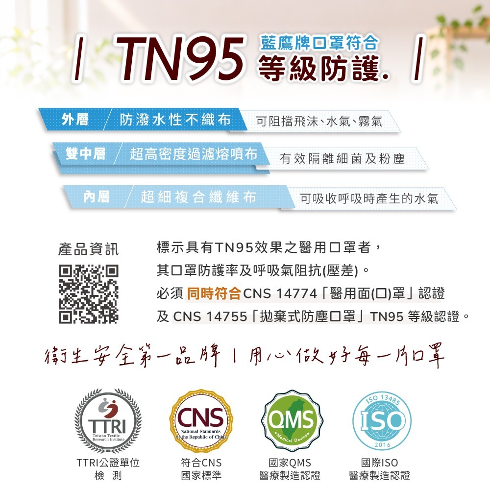 藍鷹牌 N95 TN95立體型6-10歲兒童醫用口罩 50片x1盒-細節圖6