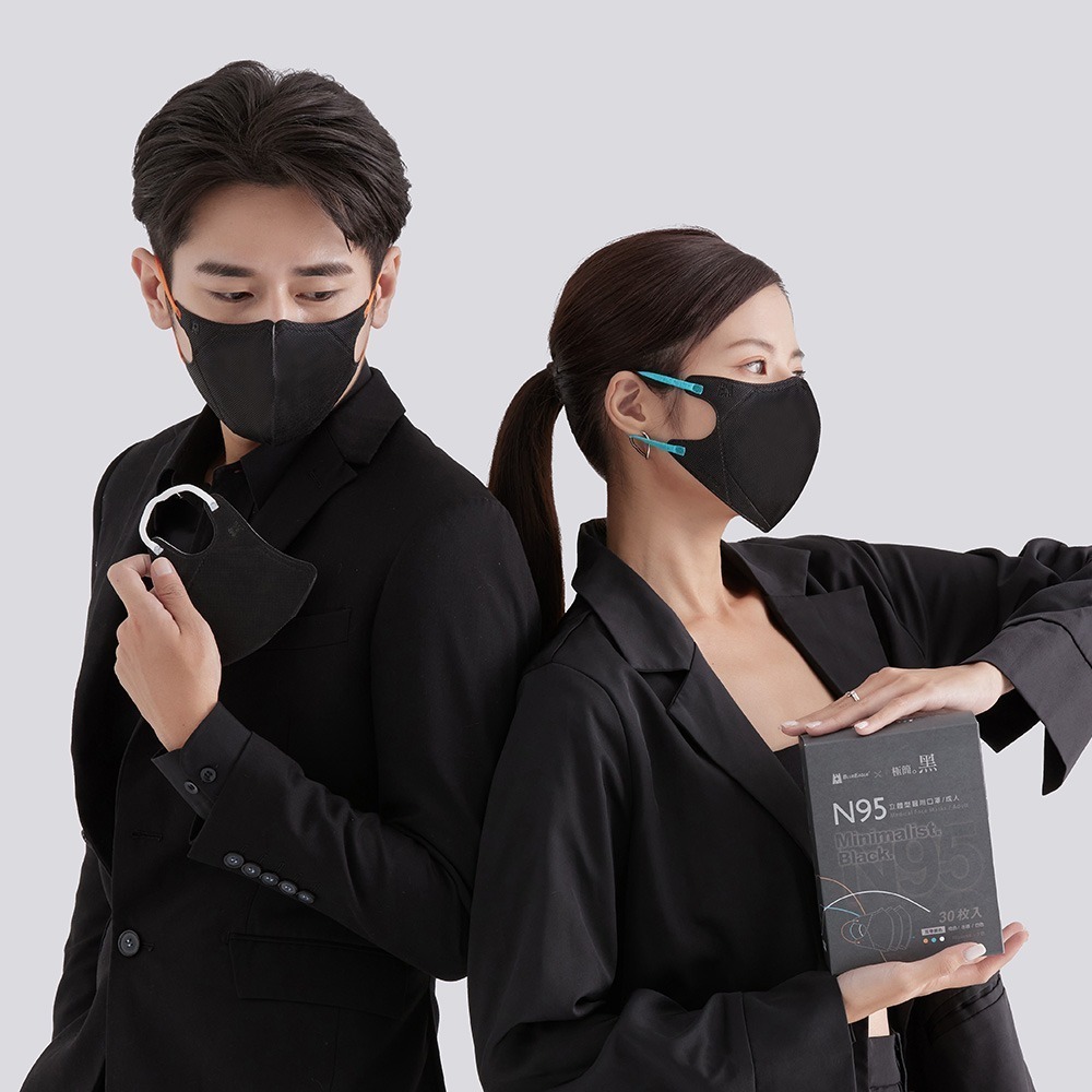 藍鷹牌 N95醫用立體型成人口罩 極簡黑系列 30片x1盒 三款耳帶顏色可選-細節圖4