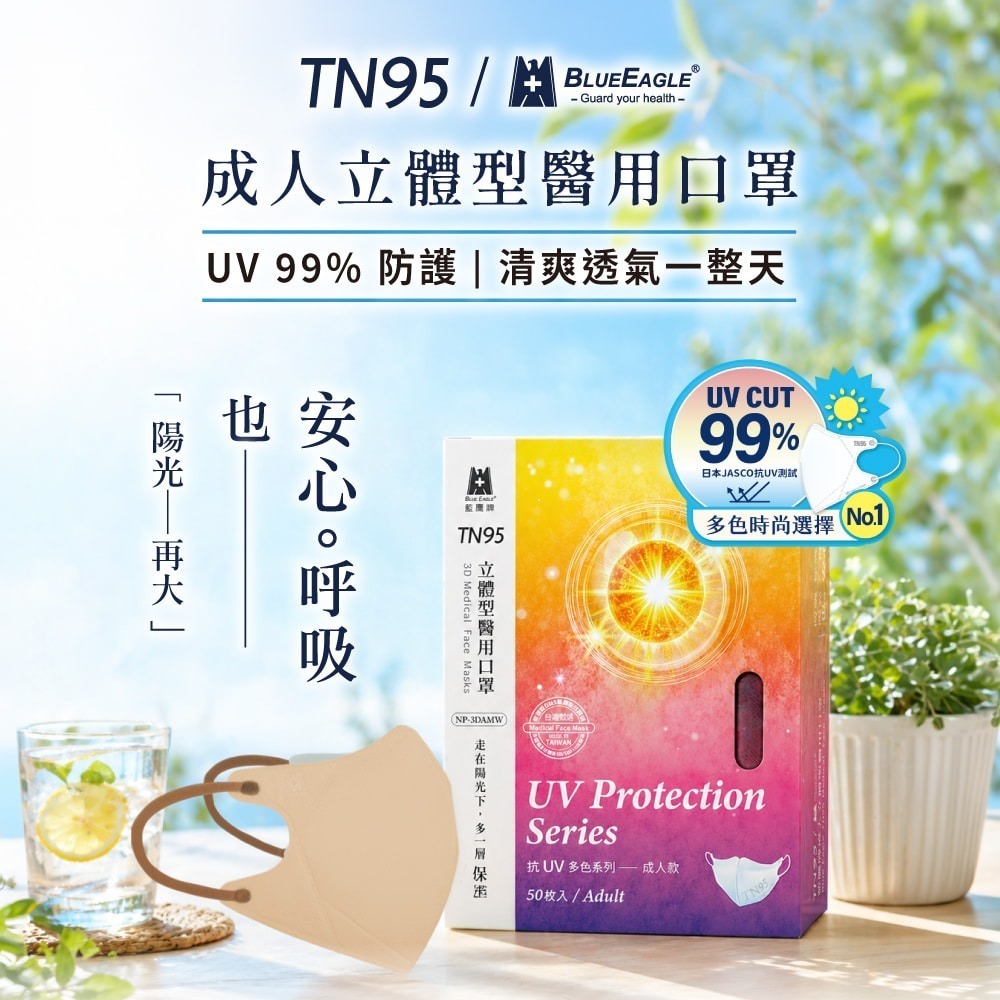 藍鷹牌 N95立體型成人醫用口罩 五層防護 50片x1盒-細節圖3