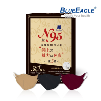 藍鷹牌 N95醫用立體型成人口罩 三色綜合魅力款 酒紅色-栗鼠棕-霧灰色 30片x1盒