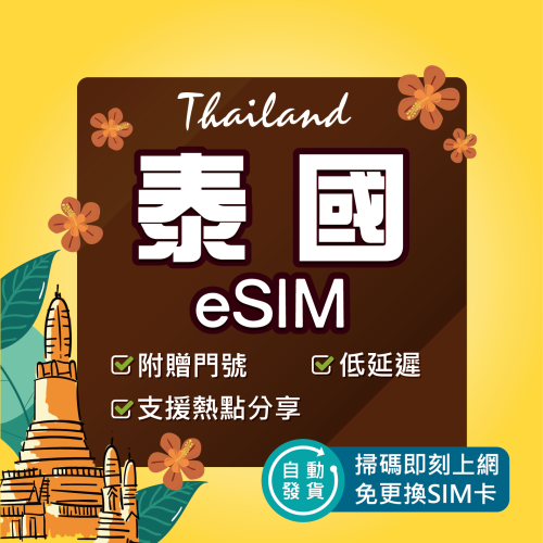 【泰國eSIM】24H自動發貨 免等待 免插卡 esim sim卡 吃到飽sim卡 泰國網卡 泰國上網卡 泰國網路卡