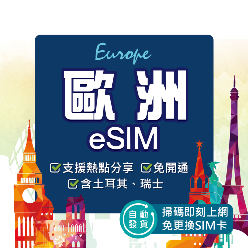 【歐洲eSIM】24H自動發貨 免等待 免插卡 esim sim卡 歐洲網卡 歐洲上網卡 土耳其eSIM 瑞士eSIM