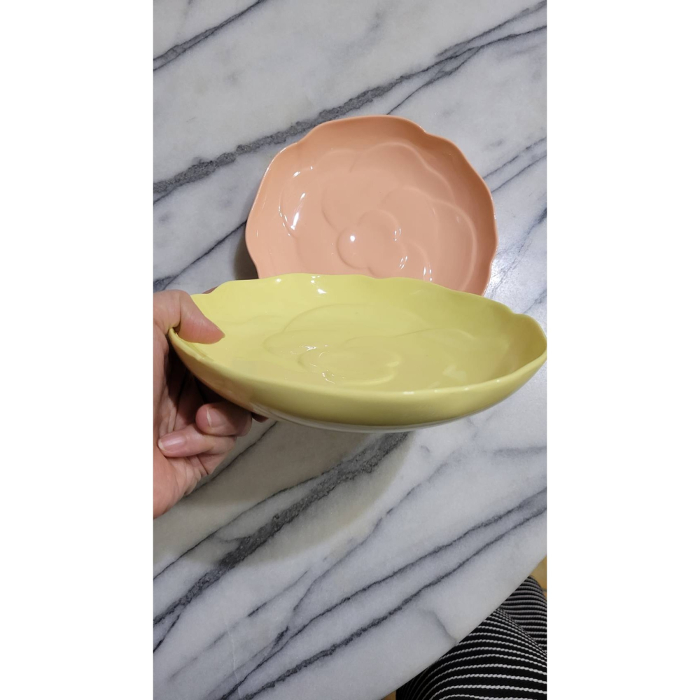 【全新/2.9折】松村窯玫瑰花盤 瓷盤 餐盤 裝飾盤 2盤(黃+粉)-細節圖2