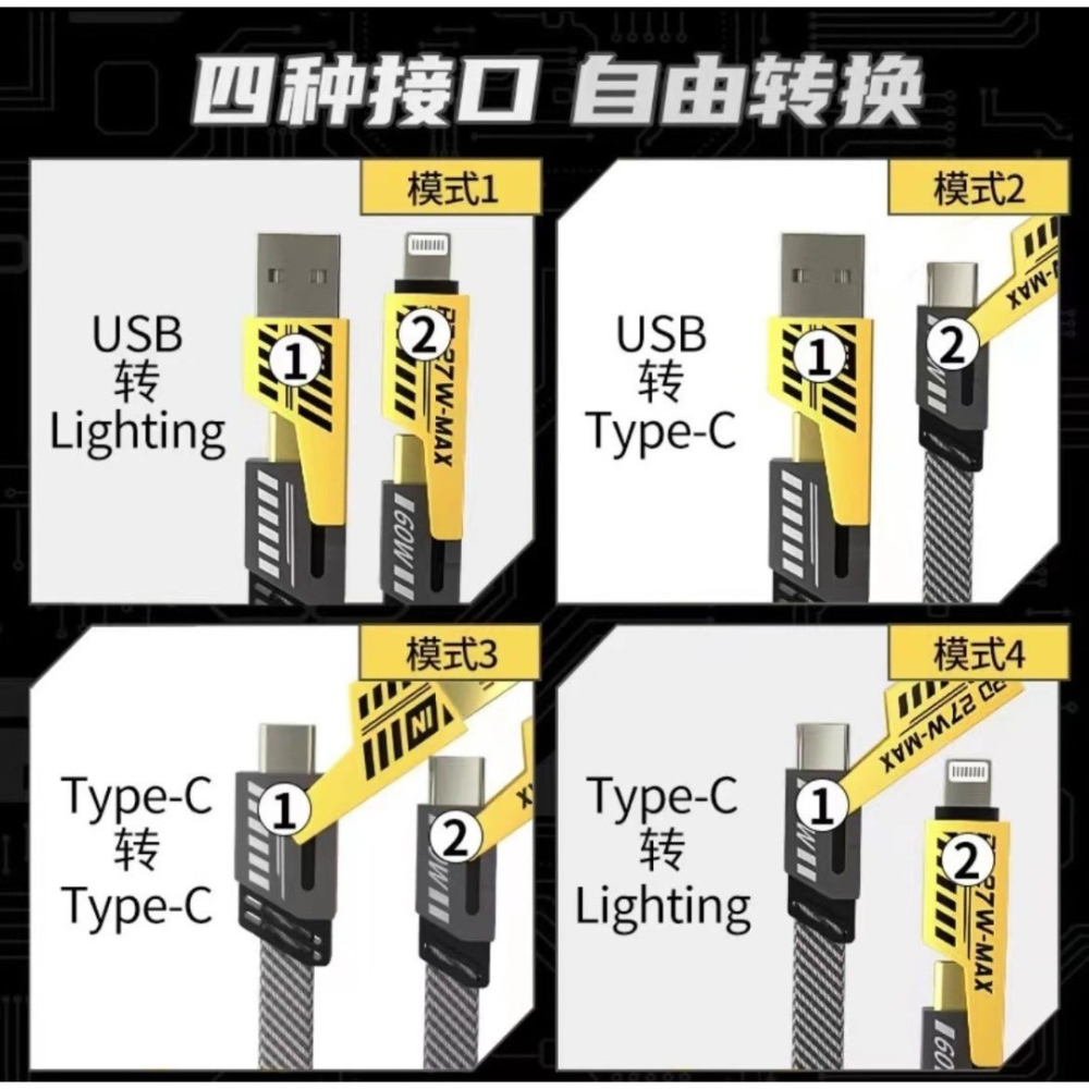 機甲充電線 鋅合金外殼四合一快充數據線/65W極速快充-細節圖4