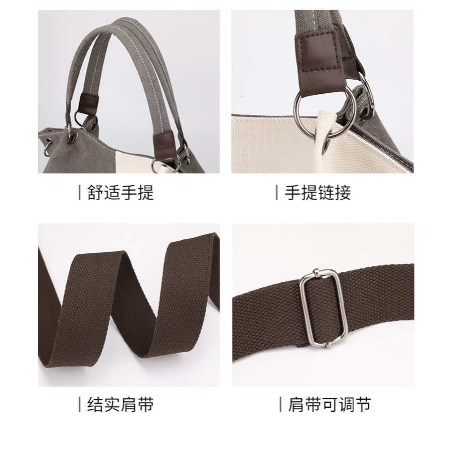 百搭休閒女包生 帆布包 斜背包 手提包 新款潮流撞色包 單肩女包-細節圖9