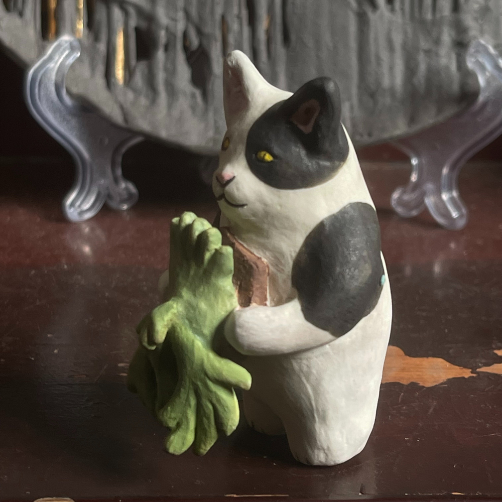 貓咪陶瓷雕塑-鹿角蕨-細節圖2