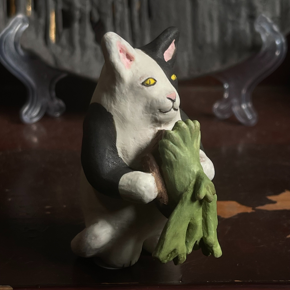 貓咪陶瓷雕塑-鹿角蕨-細節圖3