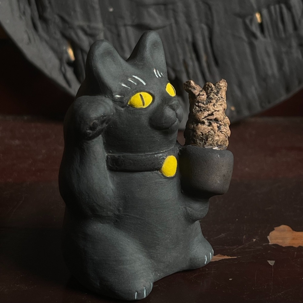 貓咪陶瓷雕塑-象足漆樹-細節圖4