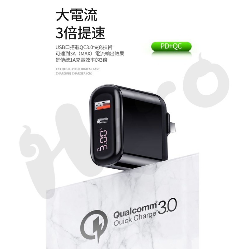 Hero雙快充充電器 QC3.0+PD 18W快充 電壓電流顯示【現貨附發票】雙孔豆腐頭 閃充雙孔充電頭 蘋果三星快充-細節圖4