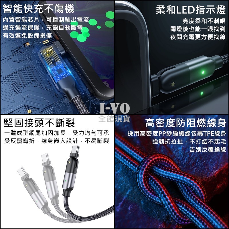 二合一新款 180度旋轉彎頭快充線 5A大電流 PD100W快充 QC3.0快充【現貨附發票】快充線 充電線 傳輸線-細節圖9