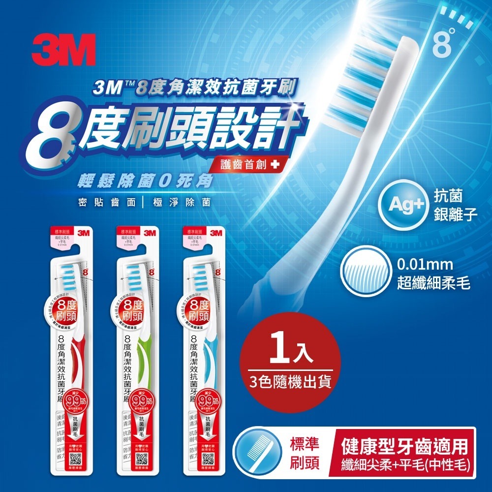 3M 8度角潔效抗菌牙刷-標準刷頭纖細尖柔毛+平毛(1入)-細節圖3