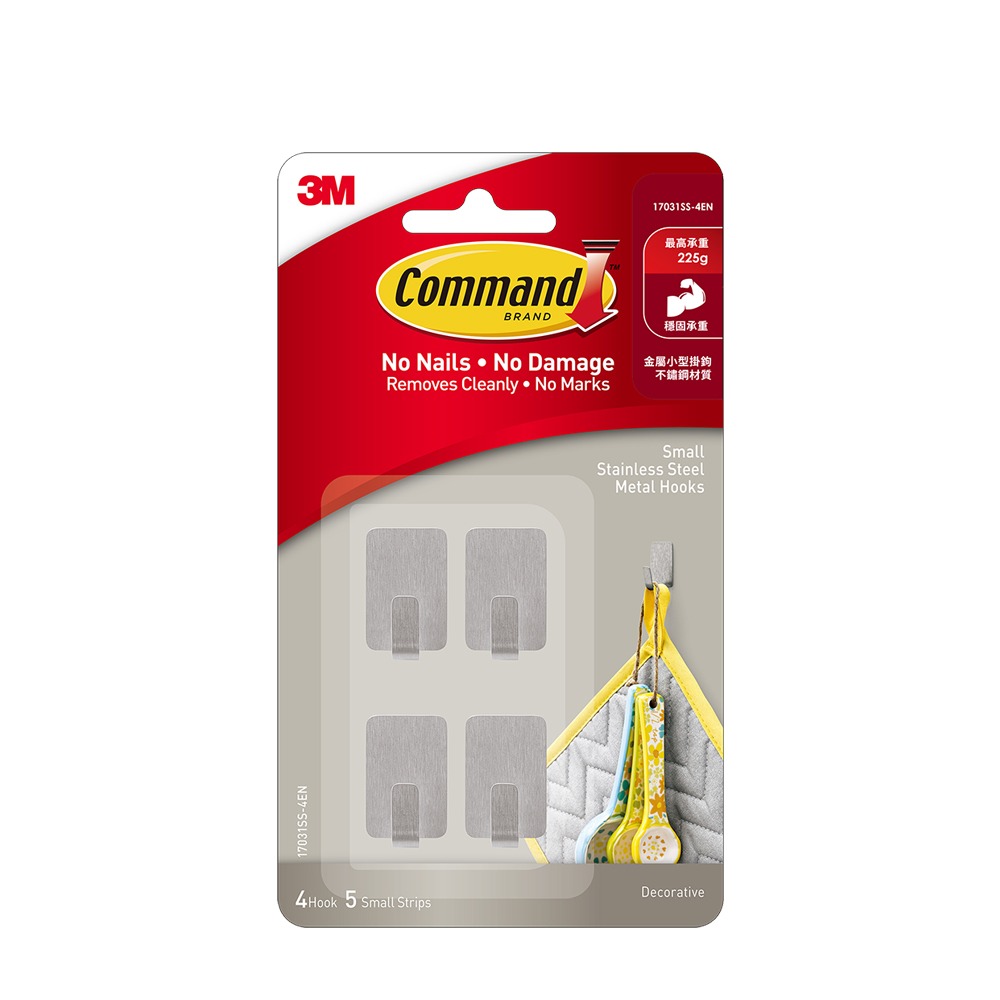 3M 無痕金屬小型掛鉤-不鏽鋼材質17031SS-4ES-細節圖2