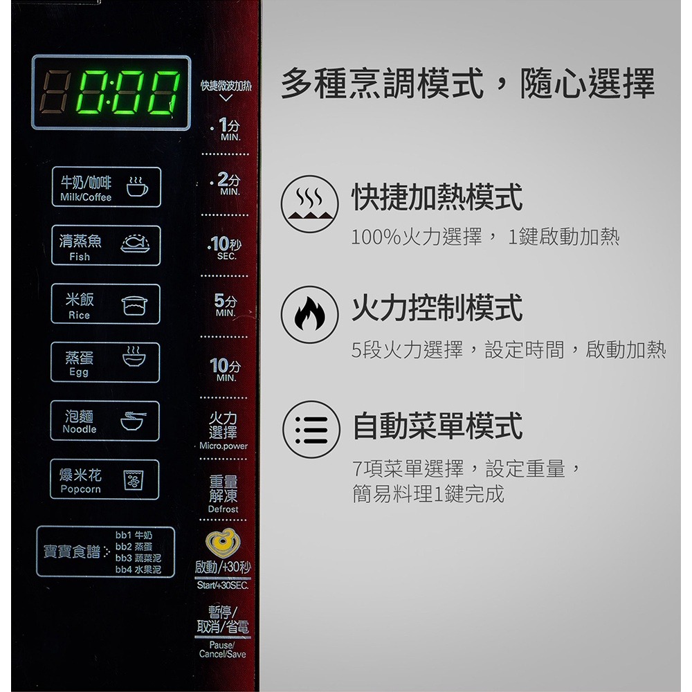 SAMPO聲寶 20L微電腦觸控式平台微波爐 RE-B020PM-細節圖4