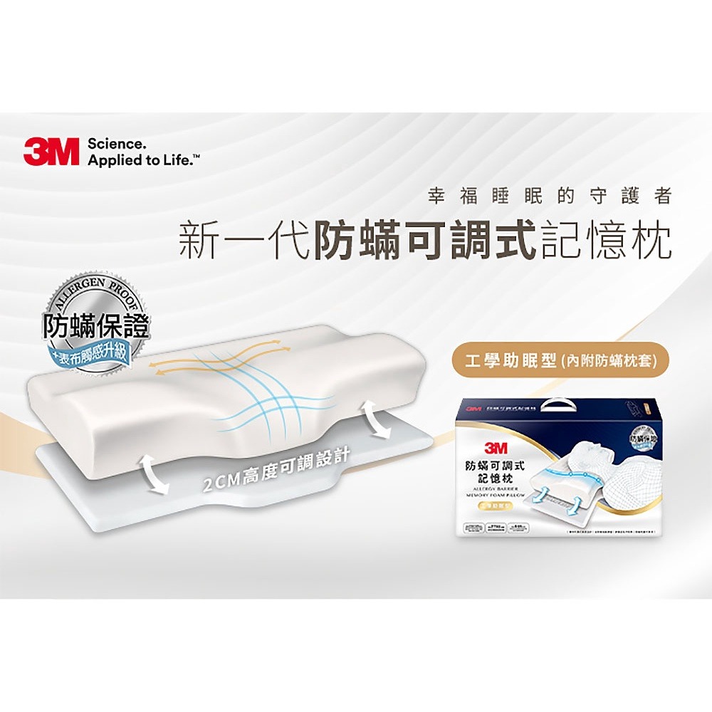 3M 防蹣可調式記憶枕-工學助眠型/側仰舒眠型-內附防蹣枕套(3M)-細節圖3