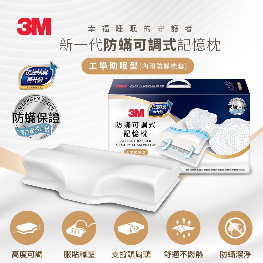 3M 防蹣可調式記憶枕-工學助眠型/側仰舒眠型-內附防蹣枕套(3M)-細節圖3