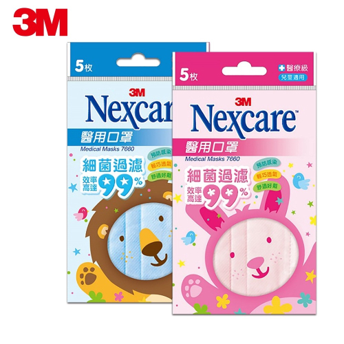 3M Nexcare兒童醫用口罩-5片包(粉藍、粉紅雙色任選)