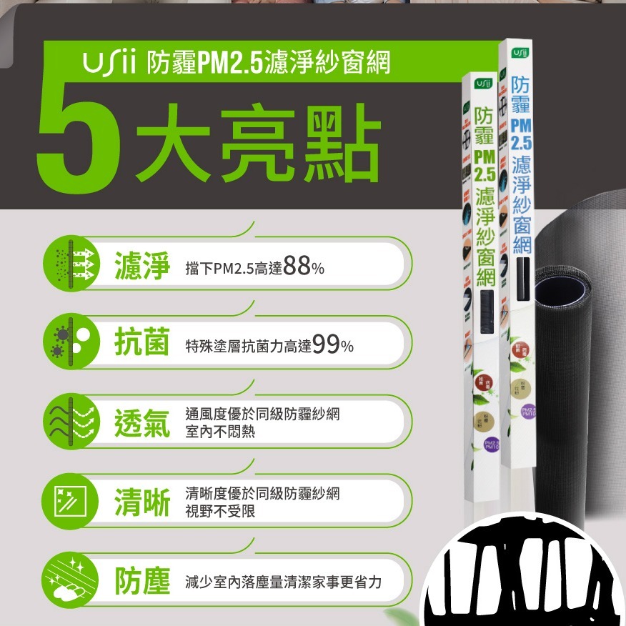 Usii 防霾PM2.5濾淨紗窗網2入組(門用)-100x210cm-細節圖4