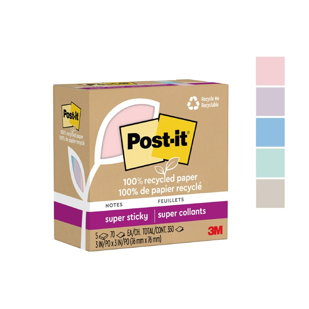 3M 利貼狠黏100%環保再生紙-3x3便條紙(70張x5本)-(三款可選)-細節圖3