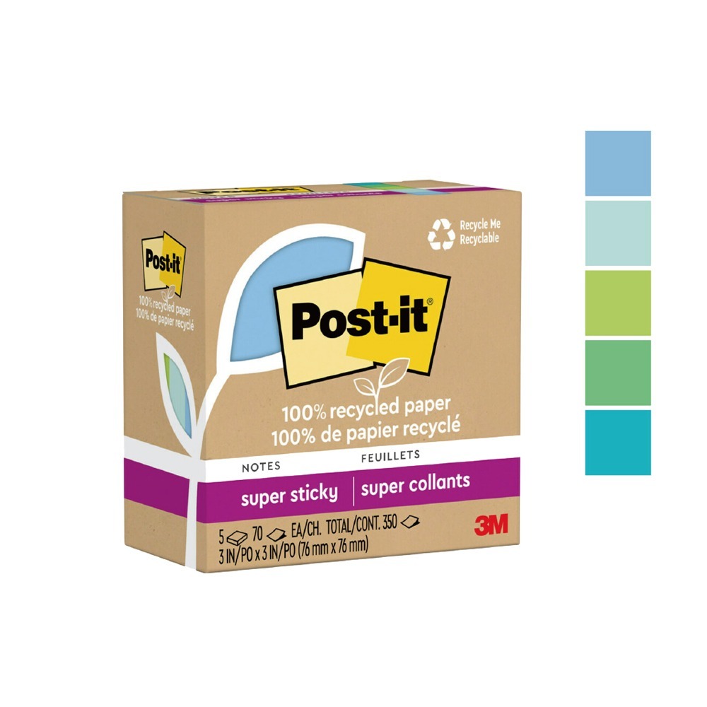 3M 利貼狠黏100%環保再生紙-3x3便條紙(70張x5本)-(三款可選)-細節圖5