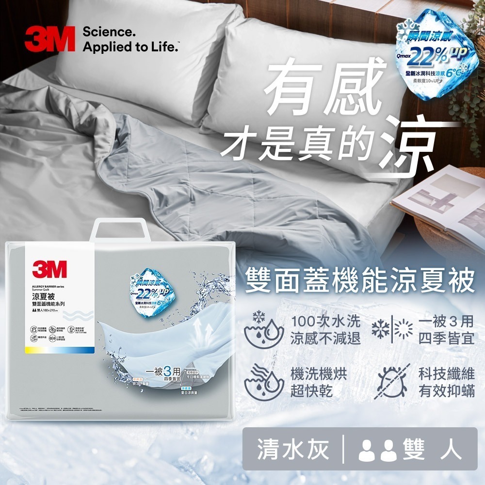 3M 雙面蓋機能系列涼夏被-雙人(北歐藍/奶油米/清水灰)-規格圖2