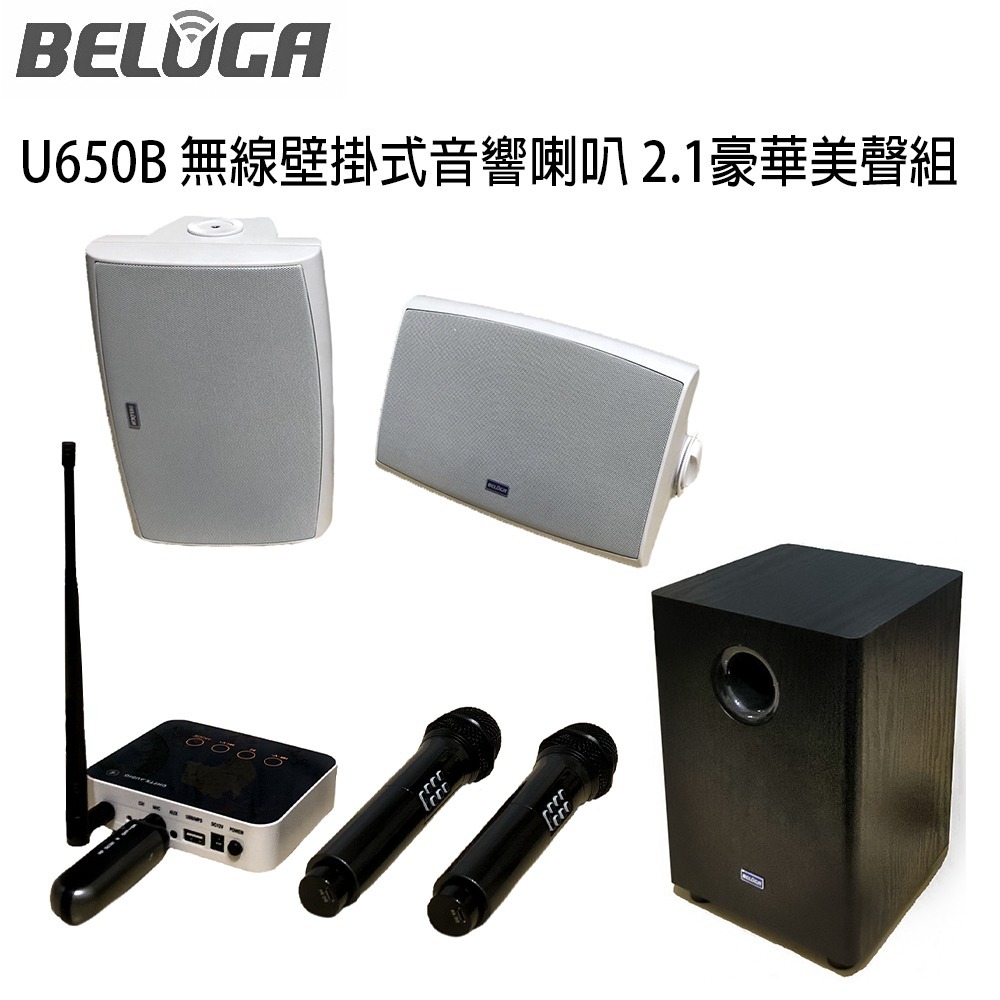 BELUGA 白鯨牌 U650B 無線壁掛音響喇叭2.1豪華美聲組(含重砲組+無線手持麥克風1對U530MC)-細節圖2