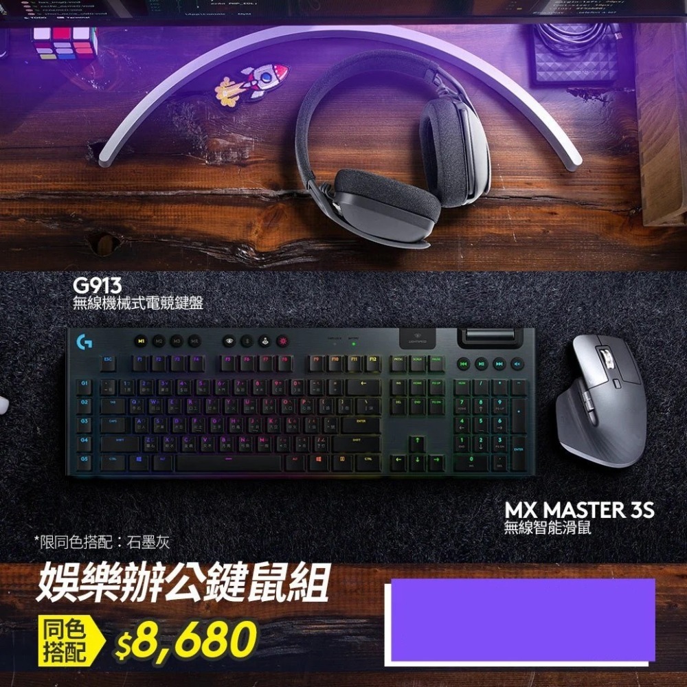 Logitech 羅技 MX Master 3S 無線智能滑鼠 + G913 無線機械式電競鍵盤 - 石墨灰-細節圖2