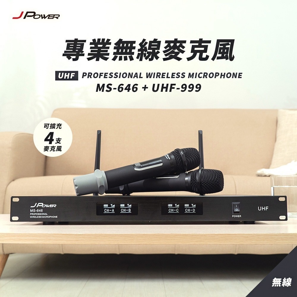 JPOWER 震天雷 專業無線麥克風 MS646+UHF999 (編號:JP-AV-MS64699)-細節圖2