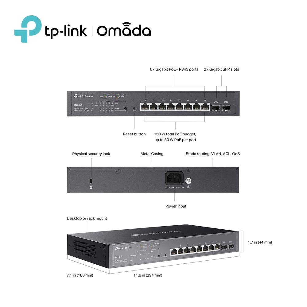 TP-LINK Omada SG2210MP(UN) 10 埠 Gigabit 智慧型交換器 (含 8 埠 PoE+)-細節圖5