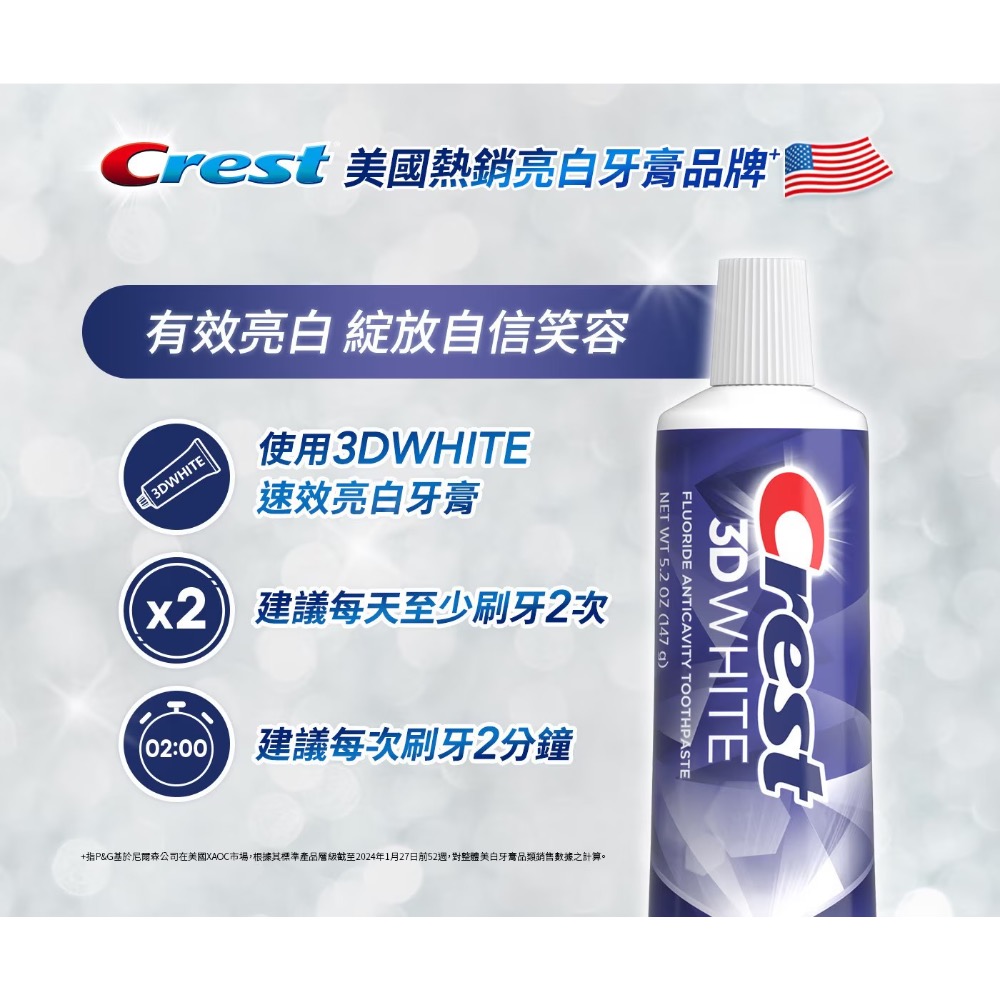 ((好市多現貨))2028🎀美國 Crest 3D White 速效亮白牙膏(147公克x5入)-細節圖5