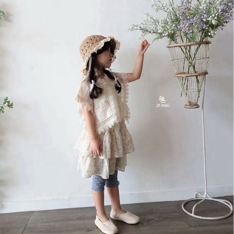 現貨 正韓 女童 3-6歲 蕾絲邊 綁帶 編織 草帽 帽子氣質 甜美-細節圖8