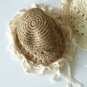 現貨 正韓 女童 3-6歲 蕾絲邊 綁帶 編織 草帽 帽子氣質 甜美-規格圖9