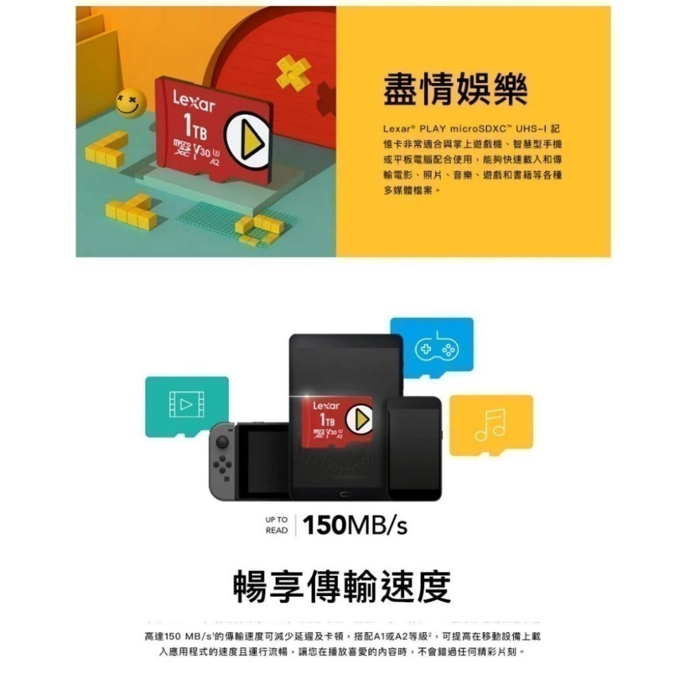 Lexar 雷克沙 PLAY 128GB/256GB/512GB/1TB microSD TF記憶卡 新品現貨-細節圖3