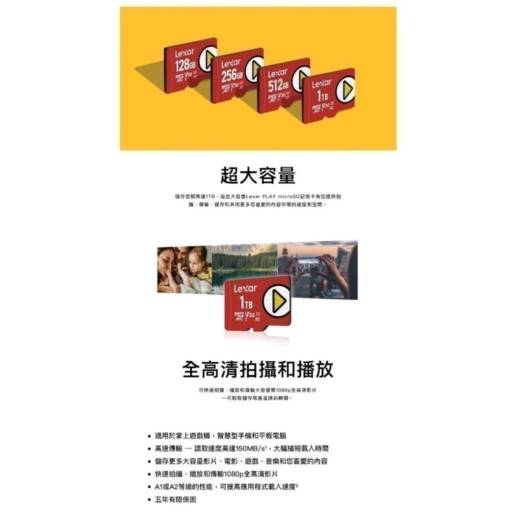 Lexar 雷克沙 PLAY 128GB/256GB/512GB/1TB microSD TF記憶卡 新品現貨-細節圖4