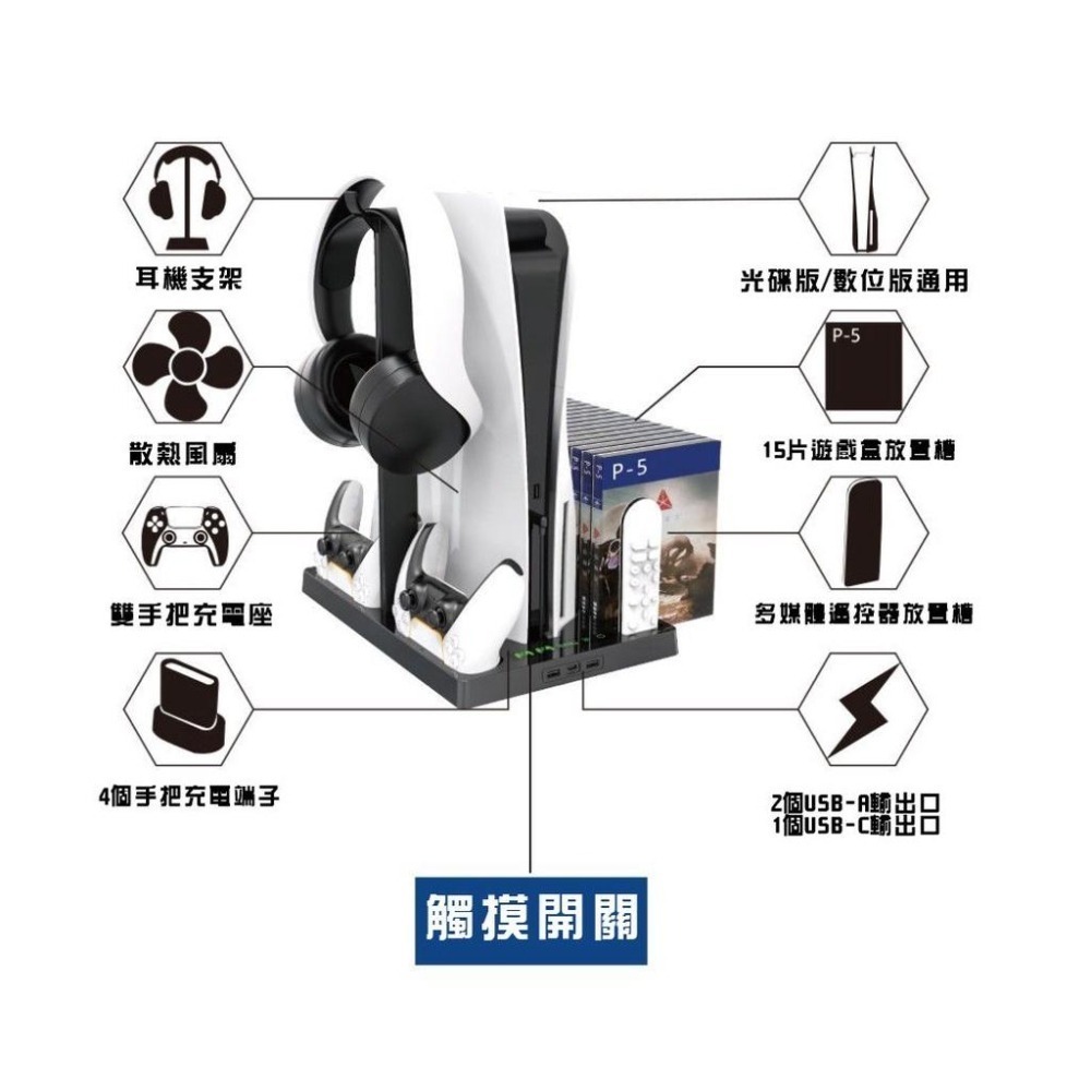 iPLAY PS5 厚機專用/光碟版&數位版通用 多功能散熱風扇充電直立架 底座 新品現貨-細節圖2