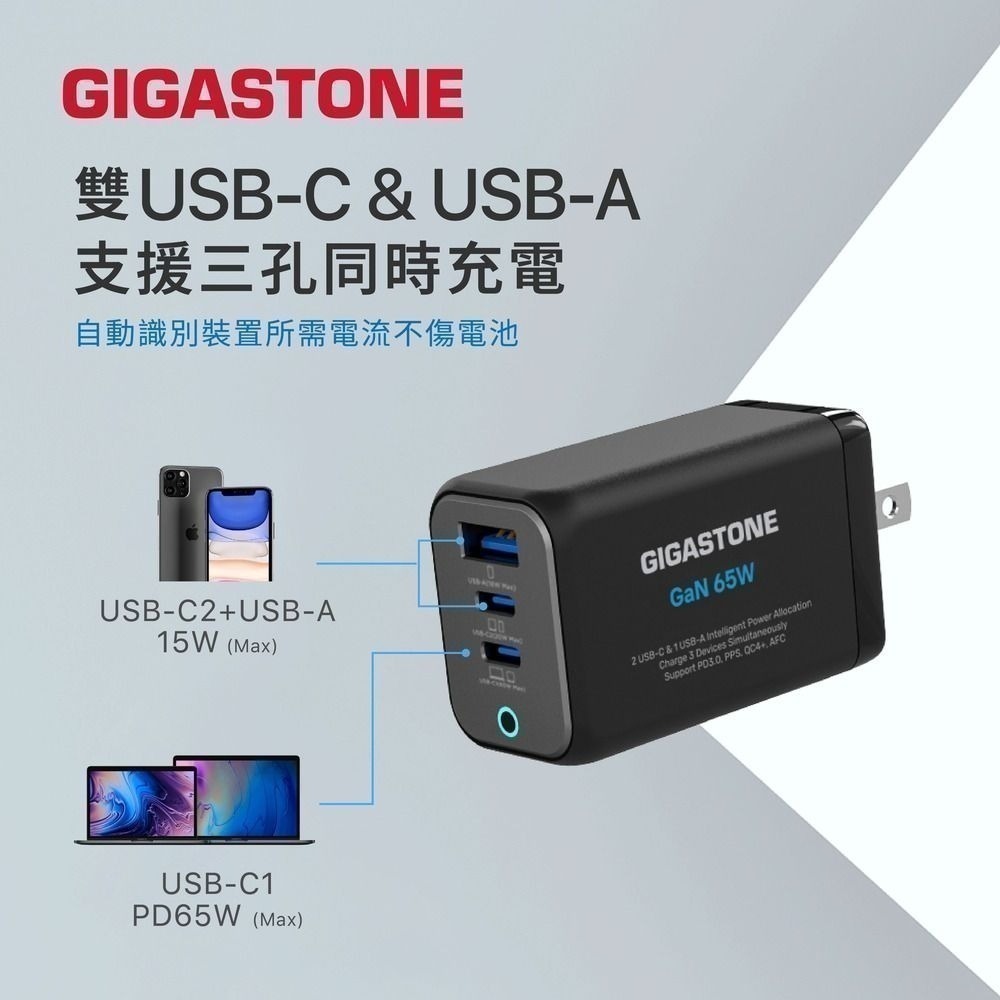《贈充電線》Gigastone 立達 65W GaN 氮化鎵 三孔 USB-C 快速充電器 PD-7656 新品現貨-細節圖4