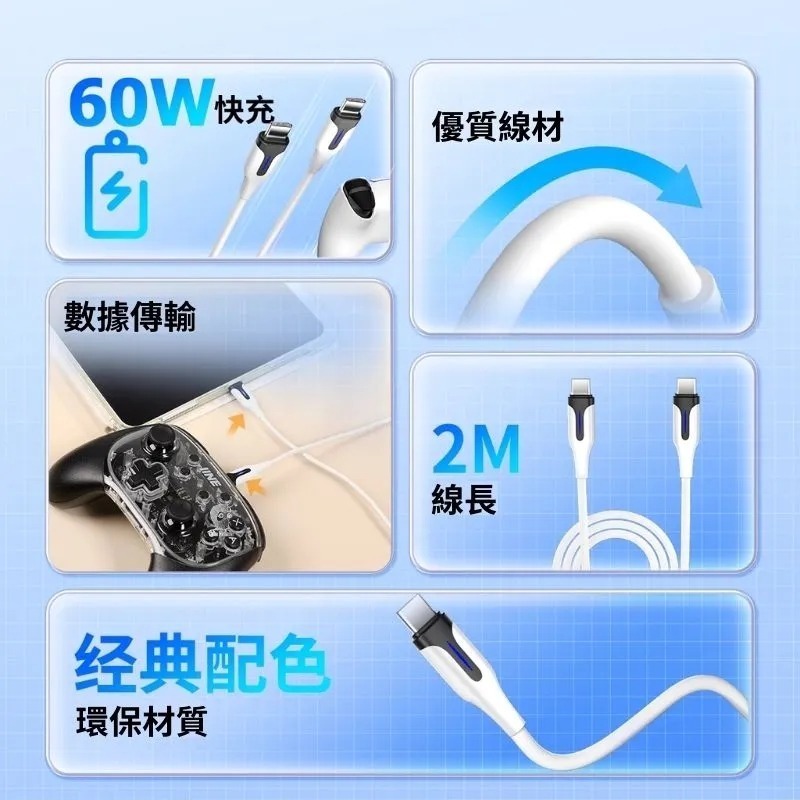 良值 PS5 TYPE-C USB-C to C 充電傳輸線  60W快充 線長2米 L961 新品現貨-細節圖2