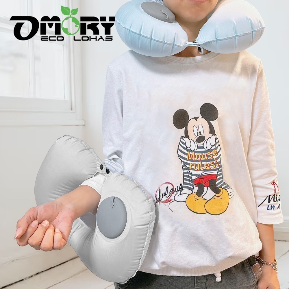 【OMORY】涼感素色按壓式充氣頸枕-細節圖7