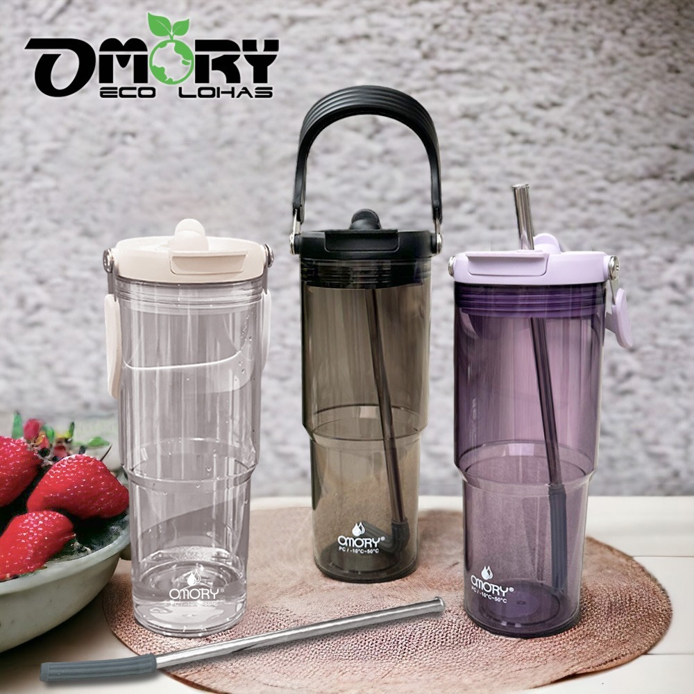 【OMORY】清透PC可提吸管杯900ML 水瓶 飲料杯-細節圖2
