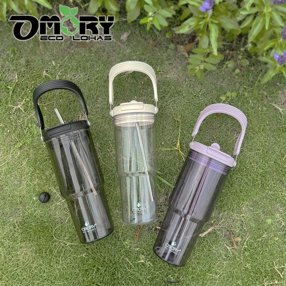 【OMORY】清透PC可提吸管杯900ML 水瓶 飲料杯-細節圖7