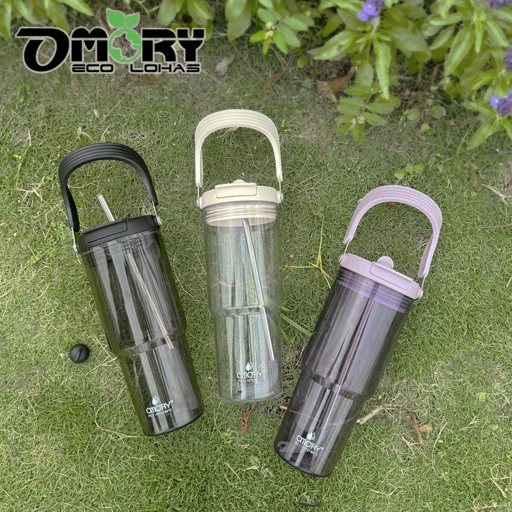 【OMORY】清透PC可提吸管杯900ML 水瓶 飲料杯-細節圖7