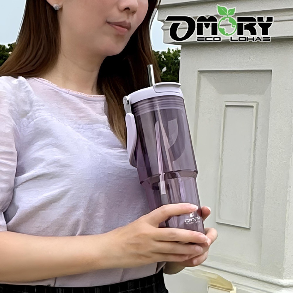 【OMORY】清透PC可提吸管杯900ML 水瓶 飲料杯-細節圖9