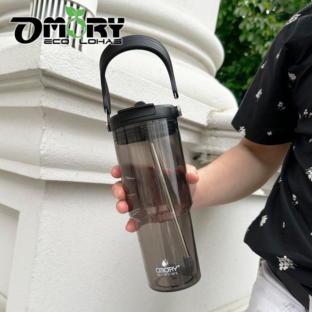 【限時購】【OMORY】清透PC可提吸管杯900ML 水瓶 飲料杯-規格圖11