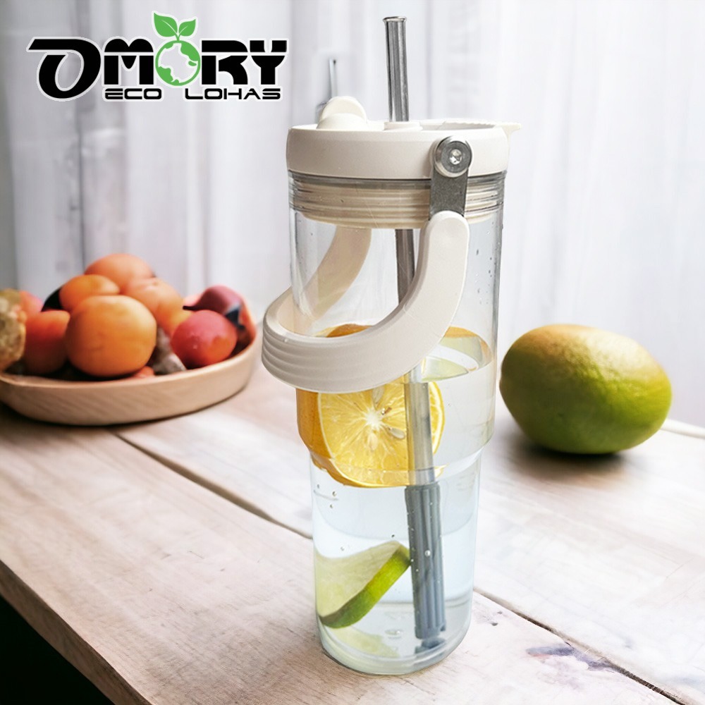 【OMORY】清透PC可提吸管杯900ML 水瓶 飲料杯-規格圖11