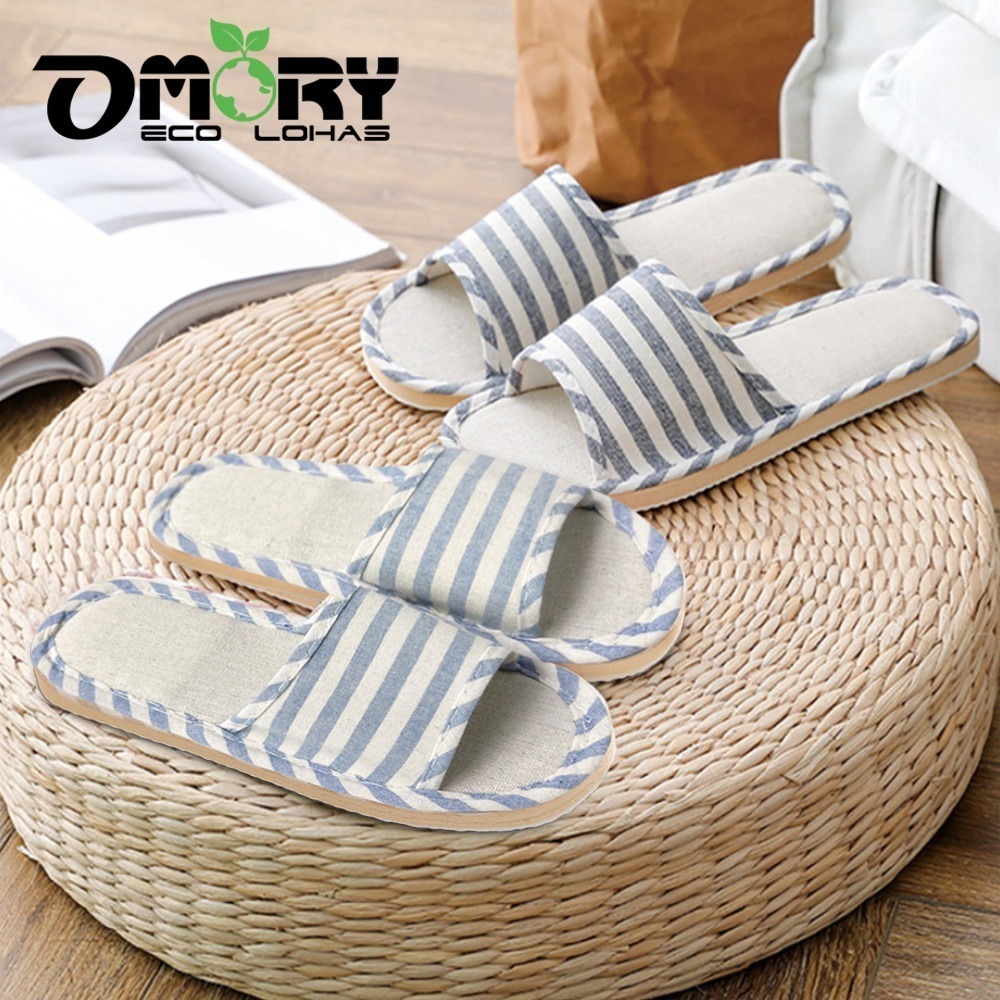 【OMORY】日式條紋四季室內拖 棉麻 透氣 條紋拖鞋-細節圖4